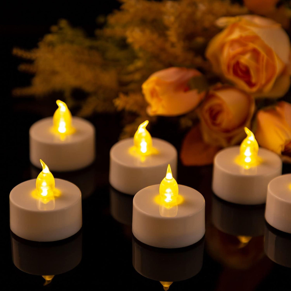 Battery Operated LED Tea Lights Flameless Flickering Candles 12PACK