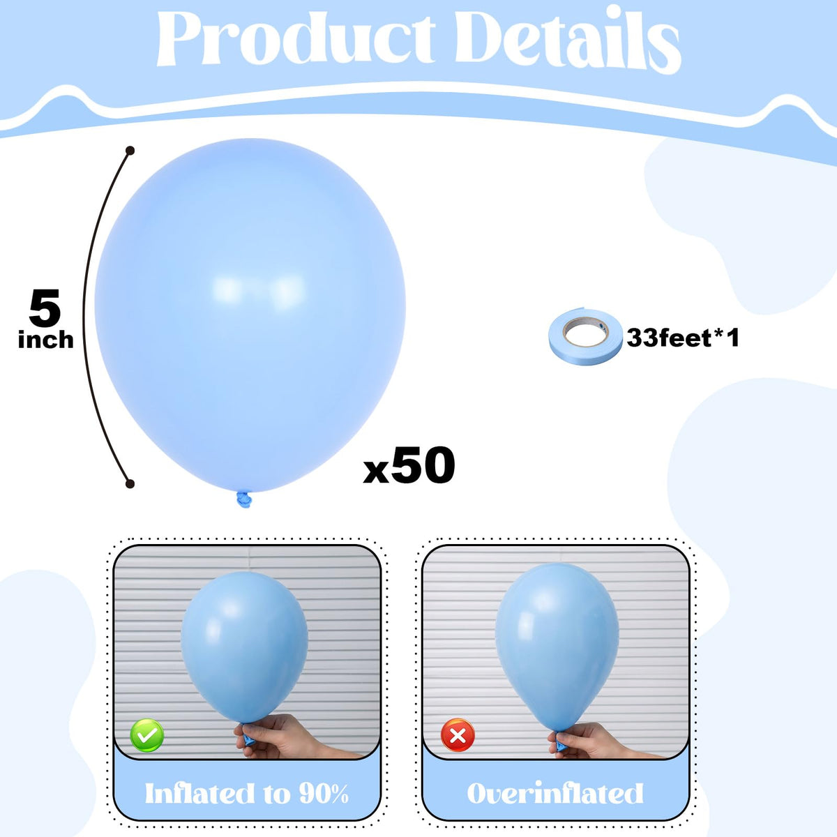 Togvu White Balloons, 50Pack 5 Inch Small Mini Matte White Latex Party Balloons for Wedding Engagement Bridal Baby Shower Anniversary Decorations Supplies