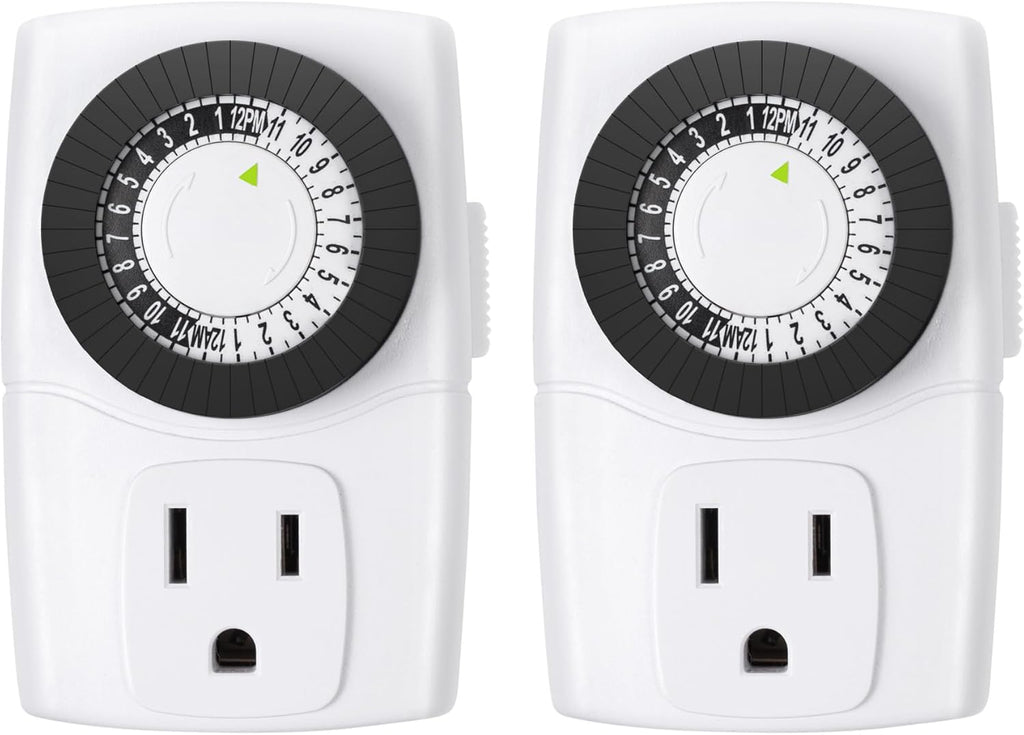 BN-LINK U47 Indoor Mini 24-Hour Mechanical Outlet Timer, 3-Prong, 2-Pack