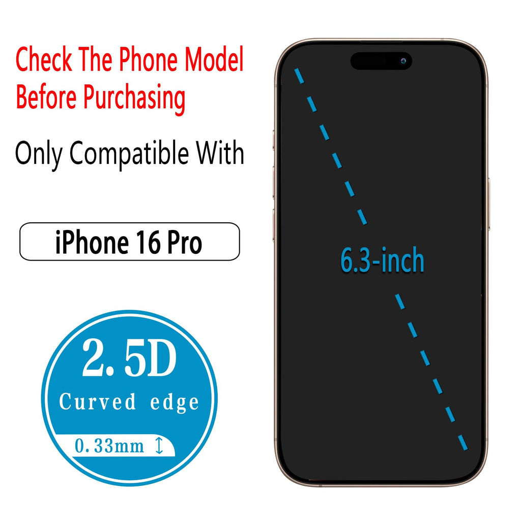 2 Pack Screen Protector for iPhone 16 Pro Max Tempered Glass