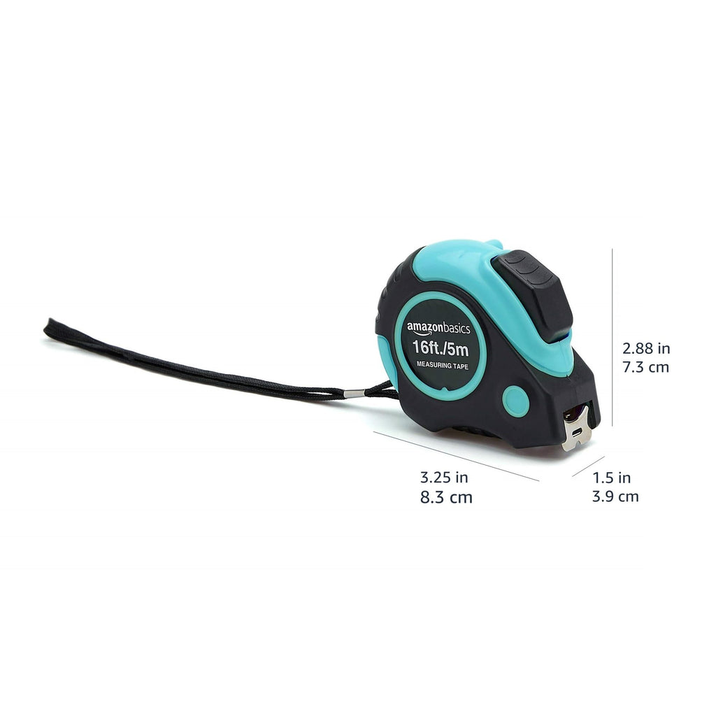 Amazon Basics Retractable Tape Measure with Metric and SAE Measurements, 16ft/5m, Belt Clip, Readable, Pink