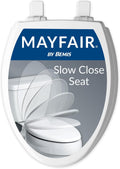 Mayfair Cassel slow close toilet seat, easy clean non-slip premium wood seat, install, made in USA, elongated, white