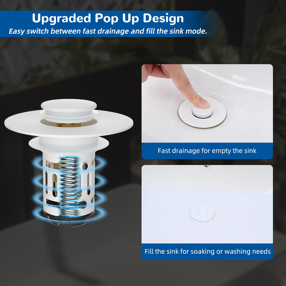 Hibbent Upgraded 3 in 1 Bathroom Sink Drain Strainer, Pop Up Stopper
