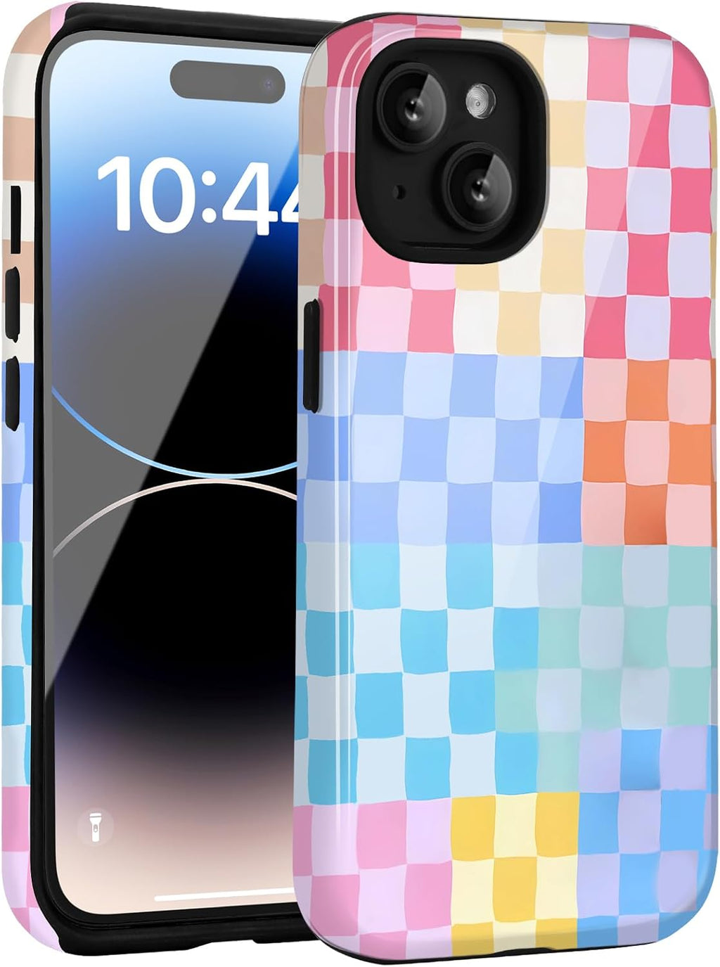 for iPhone 15 Cute Checkered Phone Case, Colorful