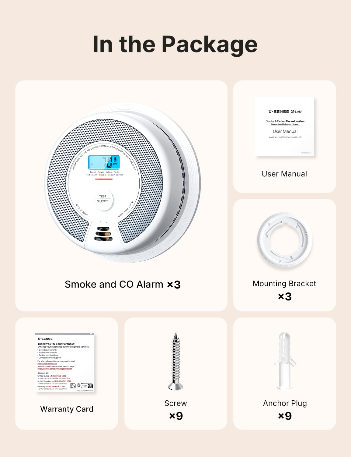X-Sense Smoke Detector Carbon Monoxide Detector Combo, SC07, 1-Pack