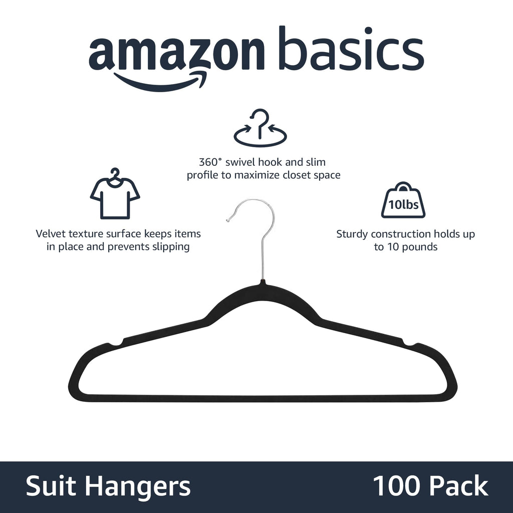 Amazon Basics Slim Velvet Non-Slip Space Saving Suit Clothes Hangers, Sturdy Construction, Navy Blue/Rose Gold, 50-Pack