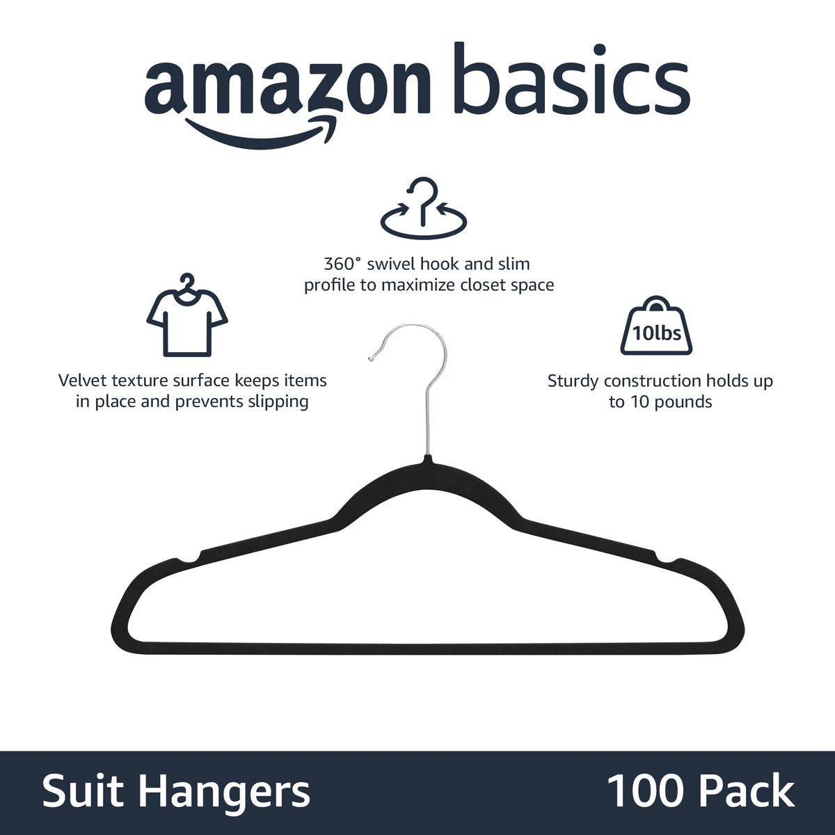 Amazon Basics Slim Velvet Non-Slip Space Saving Suit Clothes Hangers, Sturdy Construction, Navy Blue/Rose Gold, 50-Pack
