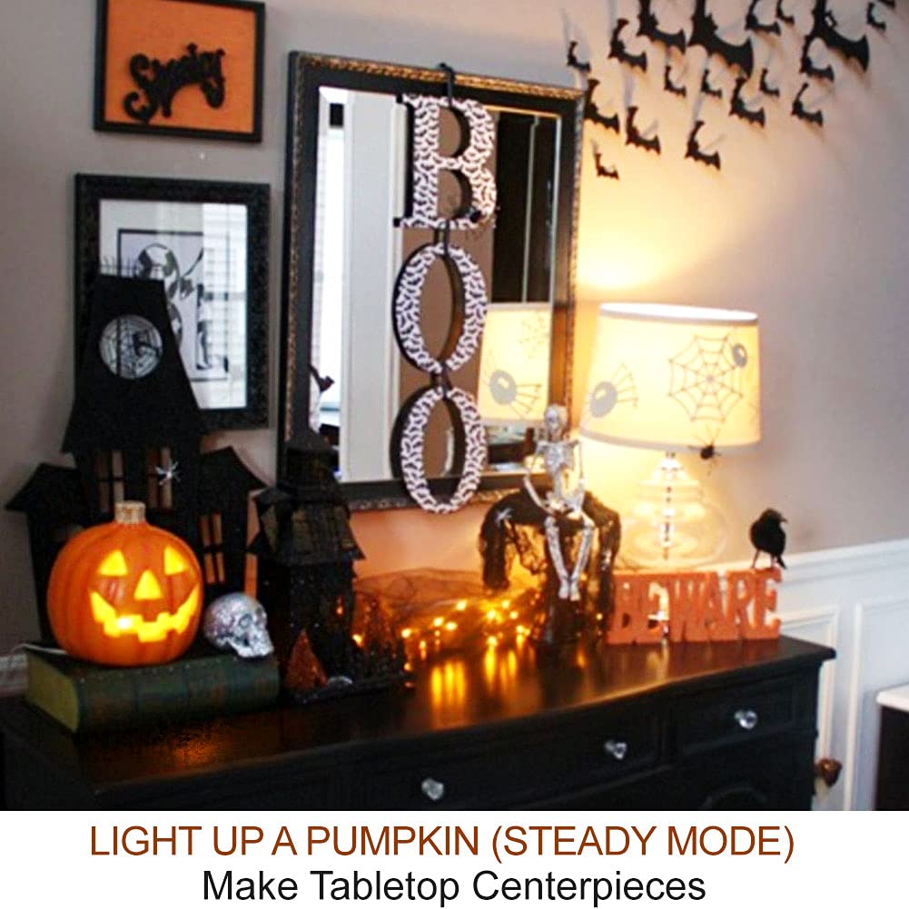 2-Pack Halloween Pumpkin Lights with Remote/Timer - Orange Pumpkin Lights LED Battery Operated Halloween Decor - Jack-O-Lantern Outdoor Decorations