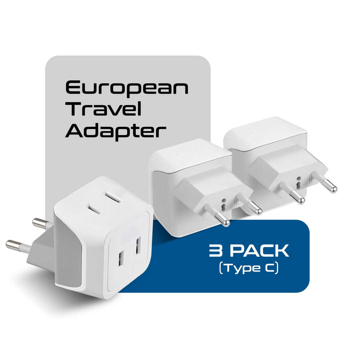 Ceptics 2 in 1 UK Adapters for Travel, Dual USA Input, Grounded, Pack of 3