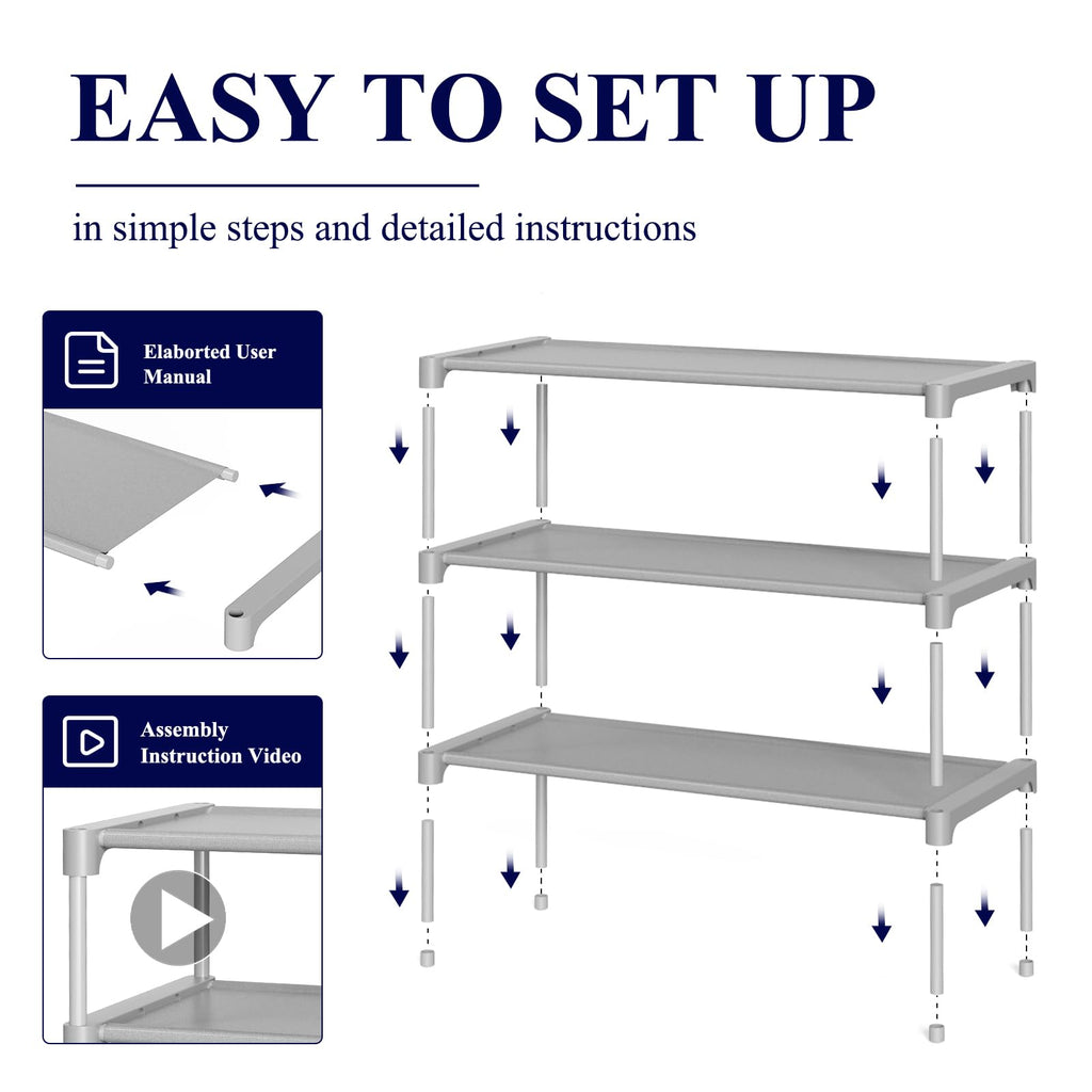 Kitsure Shoe Rack - Non-Woven Shoe Rack Shelf, Shoe Organizer for Closet, Entryway, Garage & Corridor, Stackable Shoe Shelves, 27.5" Wide - 2 Tier, Black