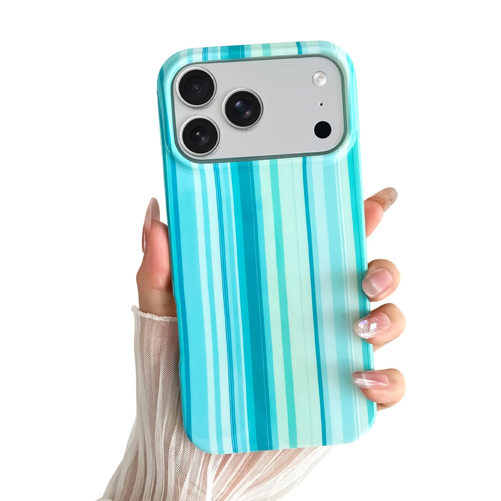 Yeddabox for iPhone 15 Pro Case Cute Striped Phone Case Soft TPU Slim Shockproof Phone Cover for Women Girls, Green and Blue