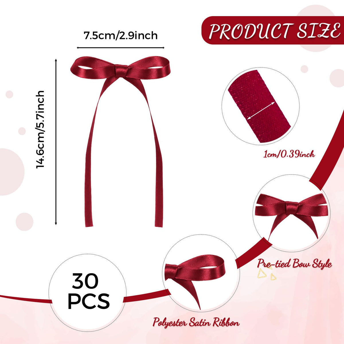 30 Pack Bow Cake Toppers Pink Ribbon Bows for Cake Back to School Decor