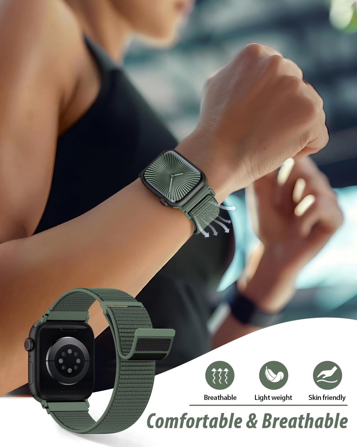 Nylon Loop Sport Band Compatible with Apple Watch Bands 38mm 40mm 41mm 42mm for Women Men, iWatch Wrist Straps for Se, Series 12 11 10 9 8 7, Breathable, Soft Band Ideal for Outdoor
