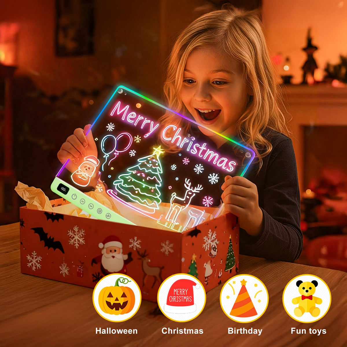 Led Drawing Board with 13 Light Effects, 16" Rechargeable Glow Doodle LED Note Board with Colors, Neon Light Up Drawing Tablet Gifts for Kids for Easter Birthday Christmas Gift Ideas