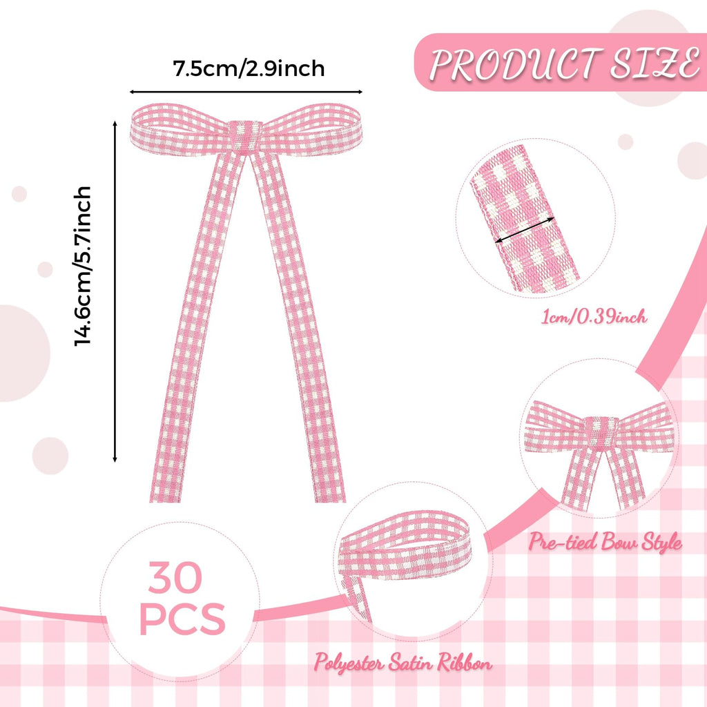 30 Pack Bow Cake Toppers Pink Ribbon Bows for Cake Back to School Decor