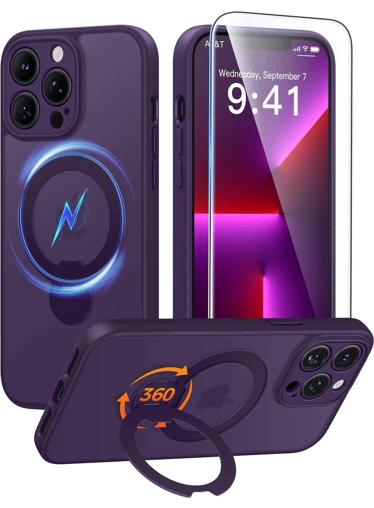 FNTCASE for Samsung Galaxy Z Fold 7 Case with 360 Spin Magnetic Stand Black