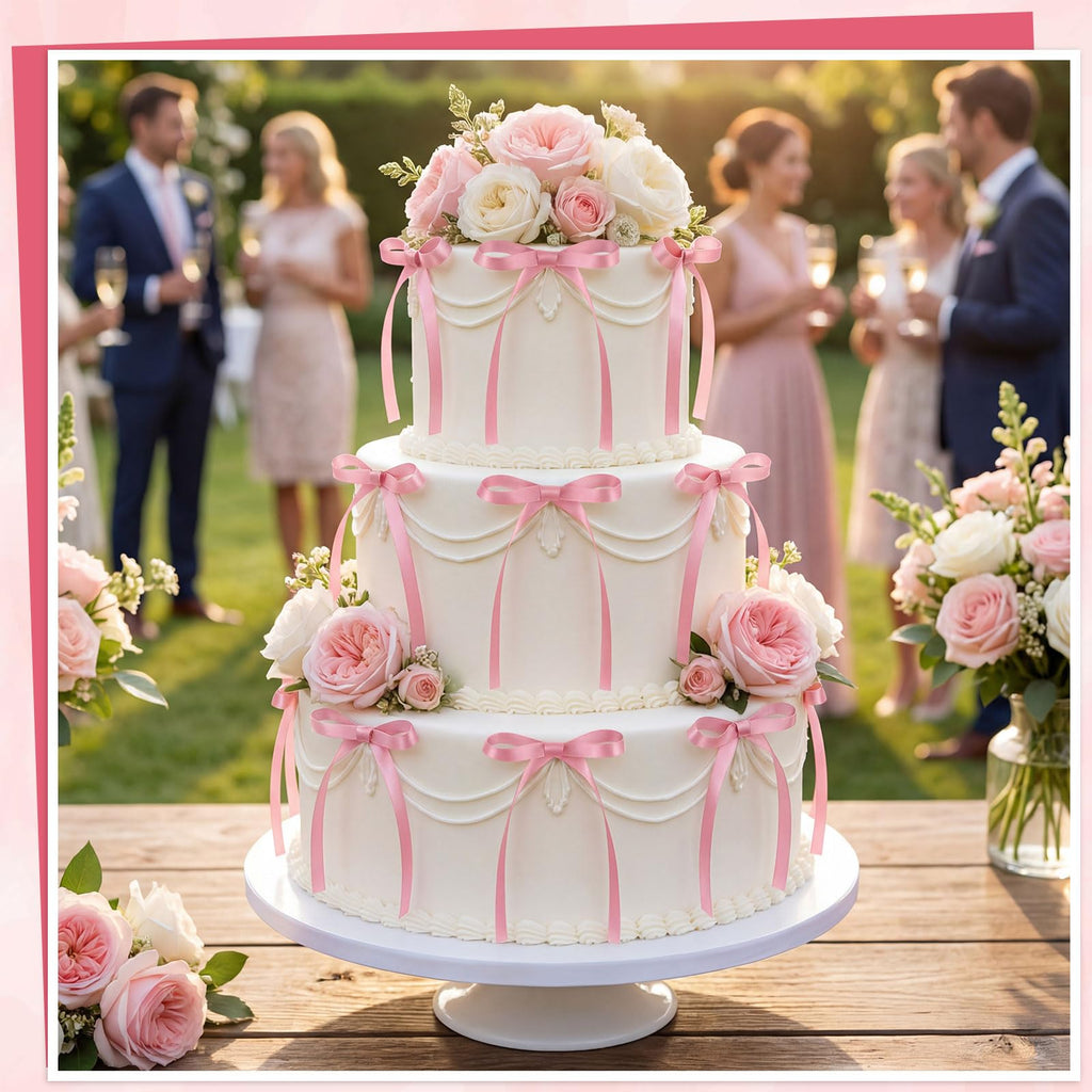 30 Pack Bow Cake Toppers Pink Ribbon Bows for Cake Back to School Decor