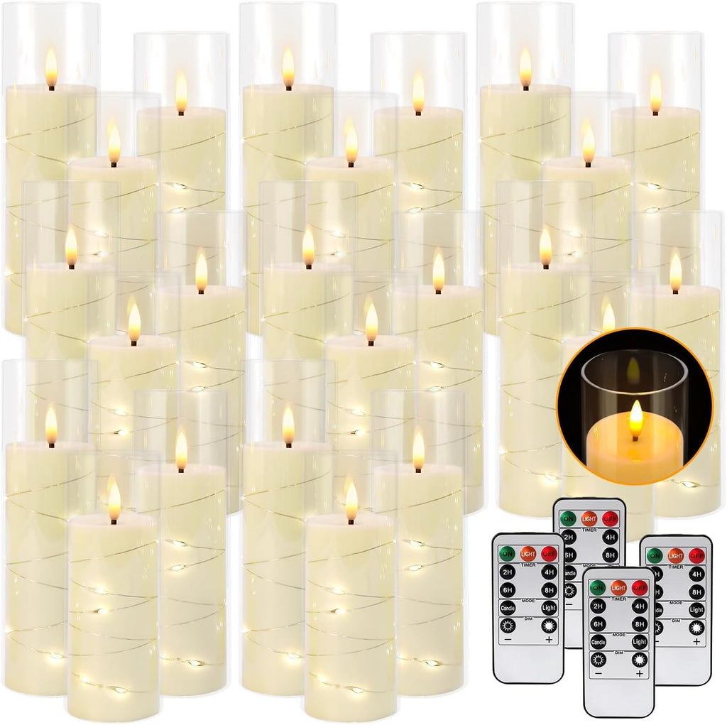 YOROXRG Set of 24 Waterproof Outdoor Flameless Candles, LED Candles with 4 Remote and Timer,(H 4" 5" 6" x D 2.2"),for Christmas,Halloween,Wedding,Festival