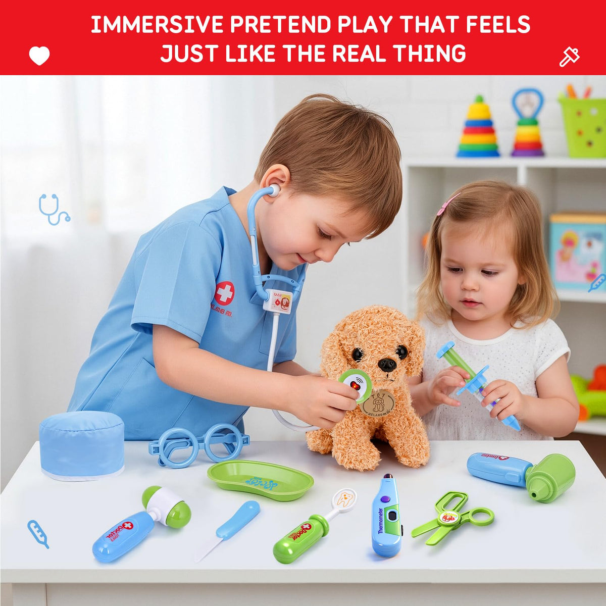 Meland Doctor Kit with Puppy for Girls, Pretend Play Toy Gift for Ages 3–6