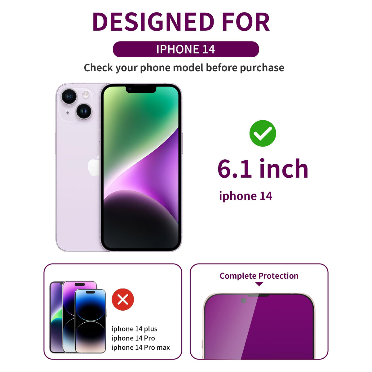 2 Pack Privacy Screen Protector for iPhone 14 Pro Max Purple