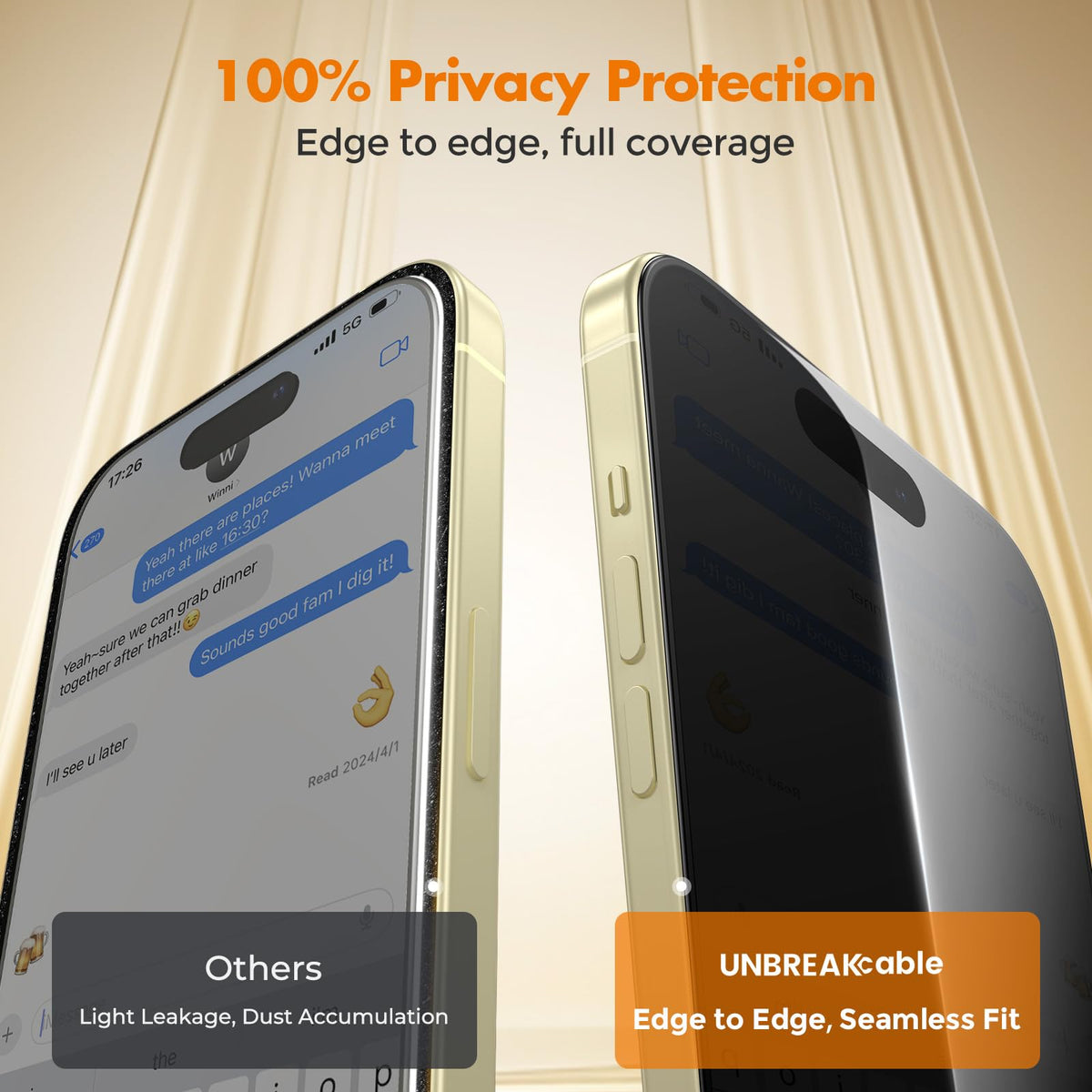UNBREAKcable Privacy Screen Protector for iPhone 16 Pro Max, Full Coverage