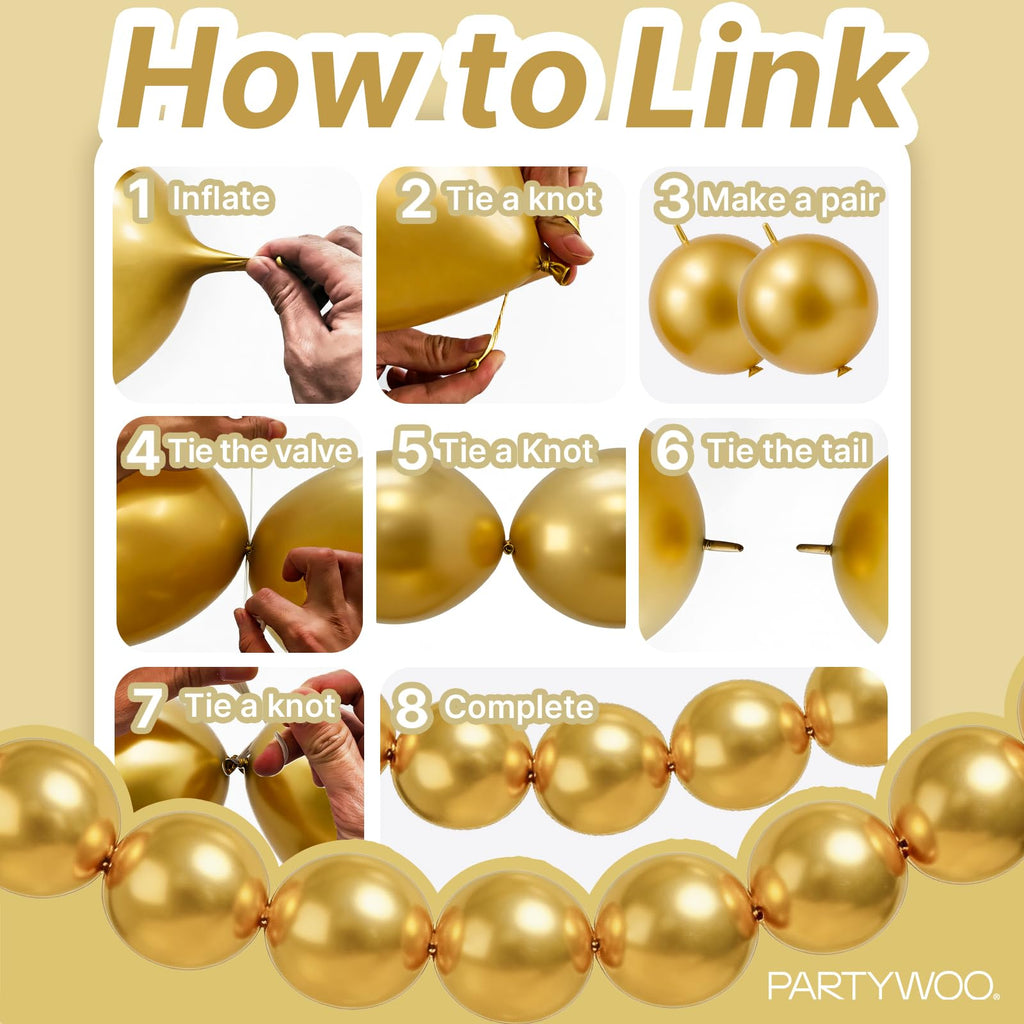 PartyWoo Metallic Gold Linking Balloons 100pcs 6 Inch Gold Link Balloons