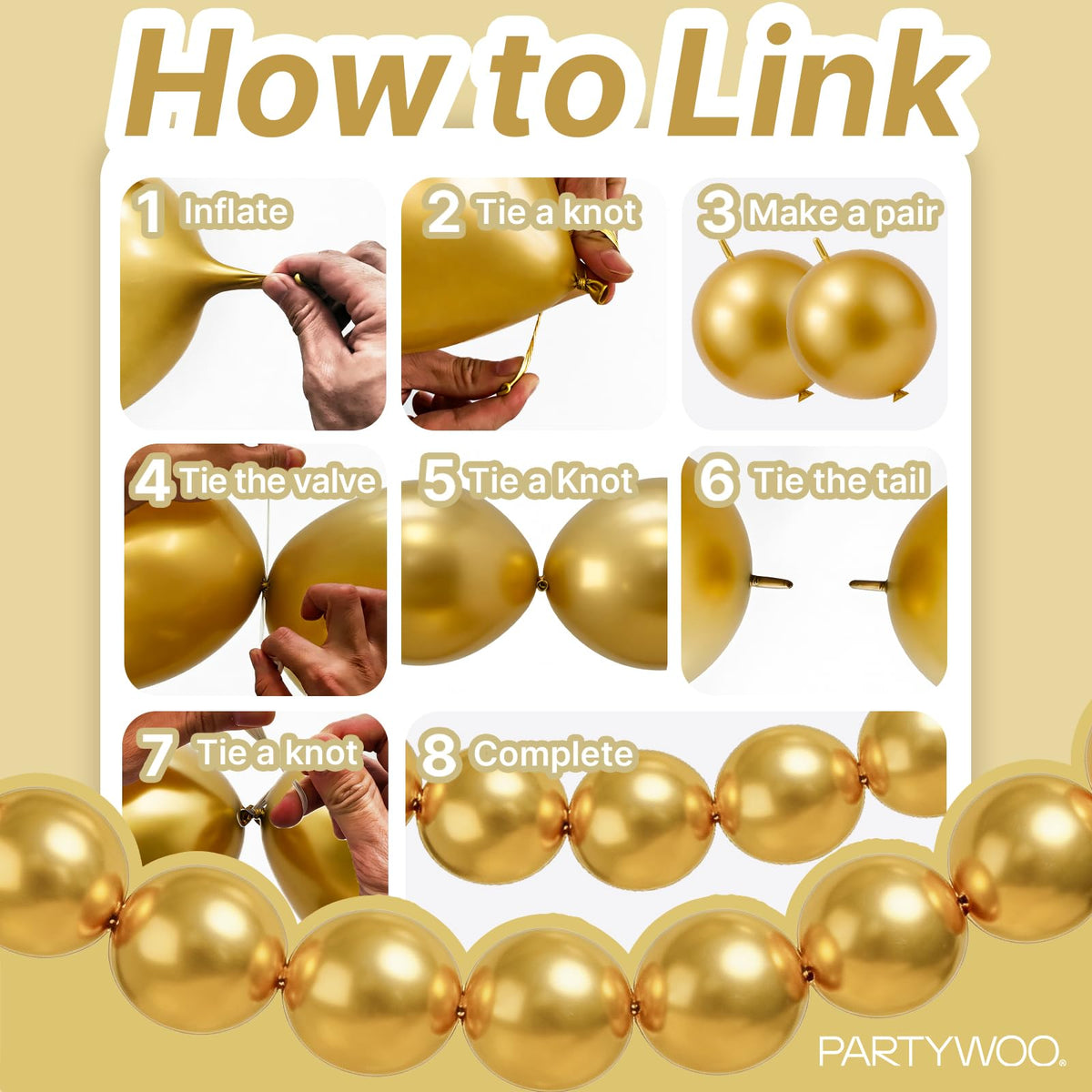 PartyWoo Metallic Gold Linking Balloons 100pcs 6 Inch Gold Link Balloons