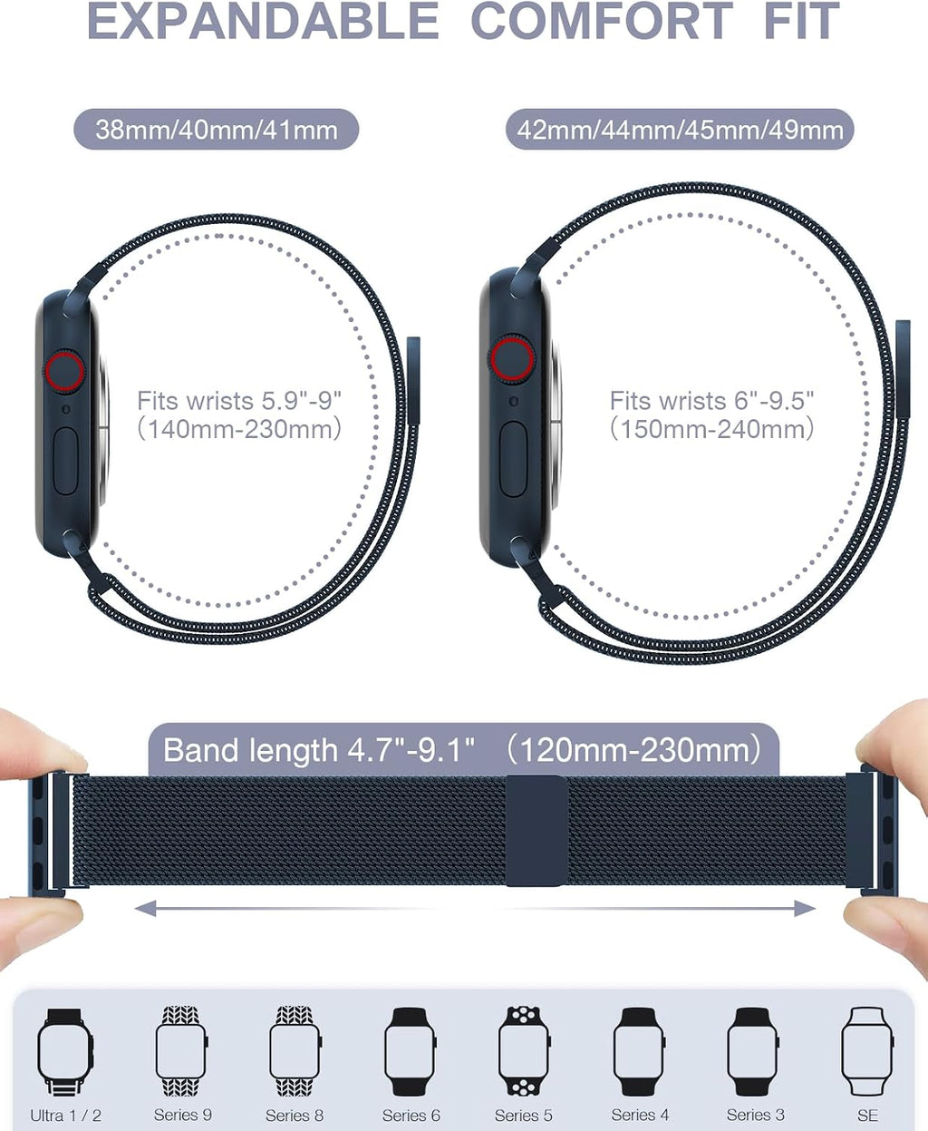 Original Milanese Loop Compatible with Apple Watch Bands for Women & Men