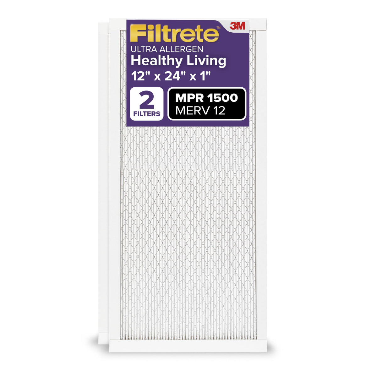 Filtrete 20x25x1 Air Filter, MERV 12, MPR 1500, 2 HVAC Filters