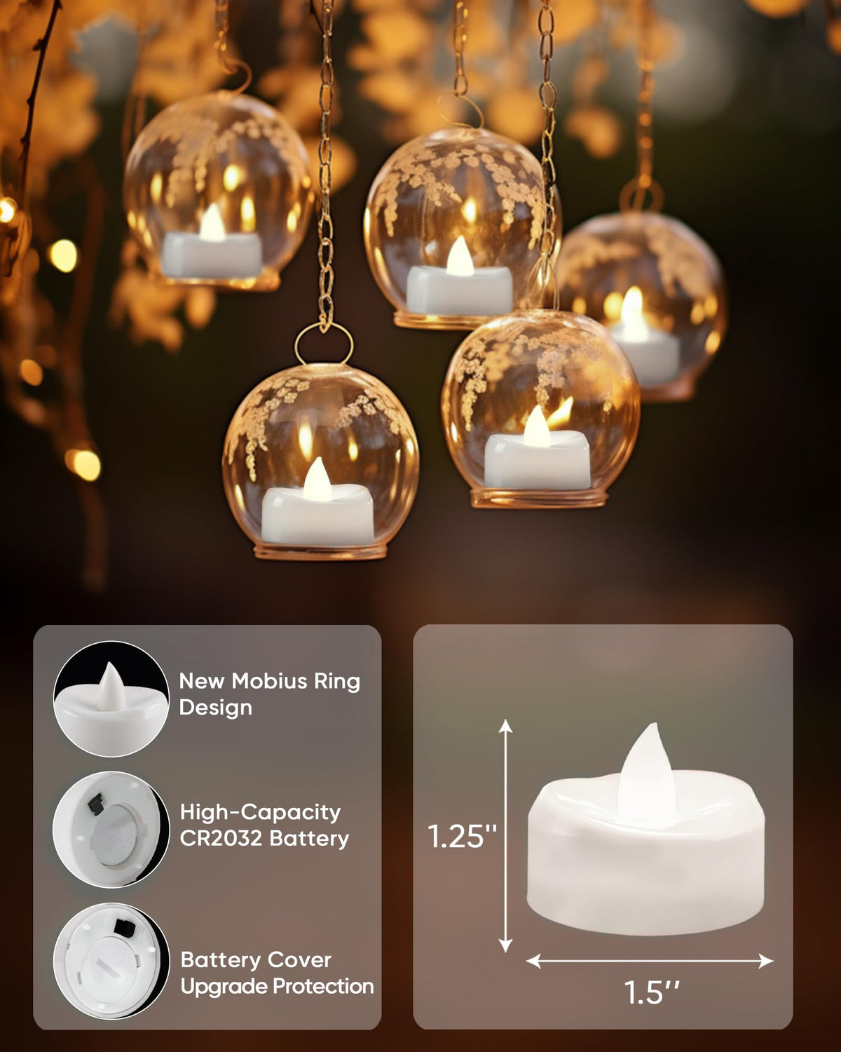 merrynights LED Candles, Tea Lights Candles Battery Operated Bulk, 24-Pack Long-Lasting 200 Hours Flameless Tealight Candles, Realistic Tea Lights for Halloween Christmas Wedding, 1.5'' D X 1.25'' H