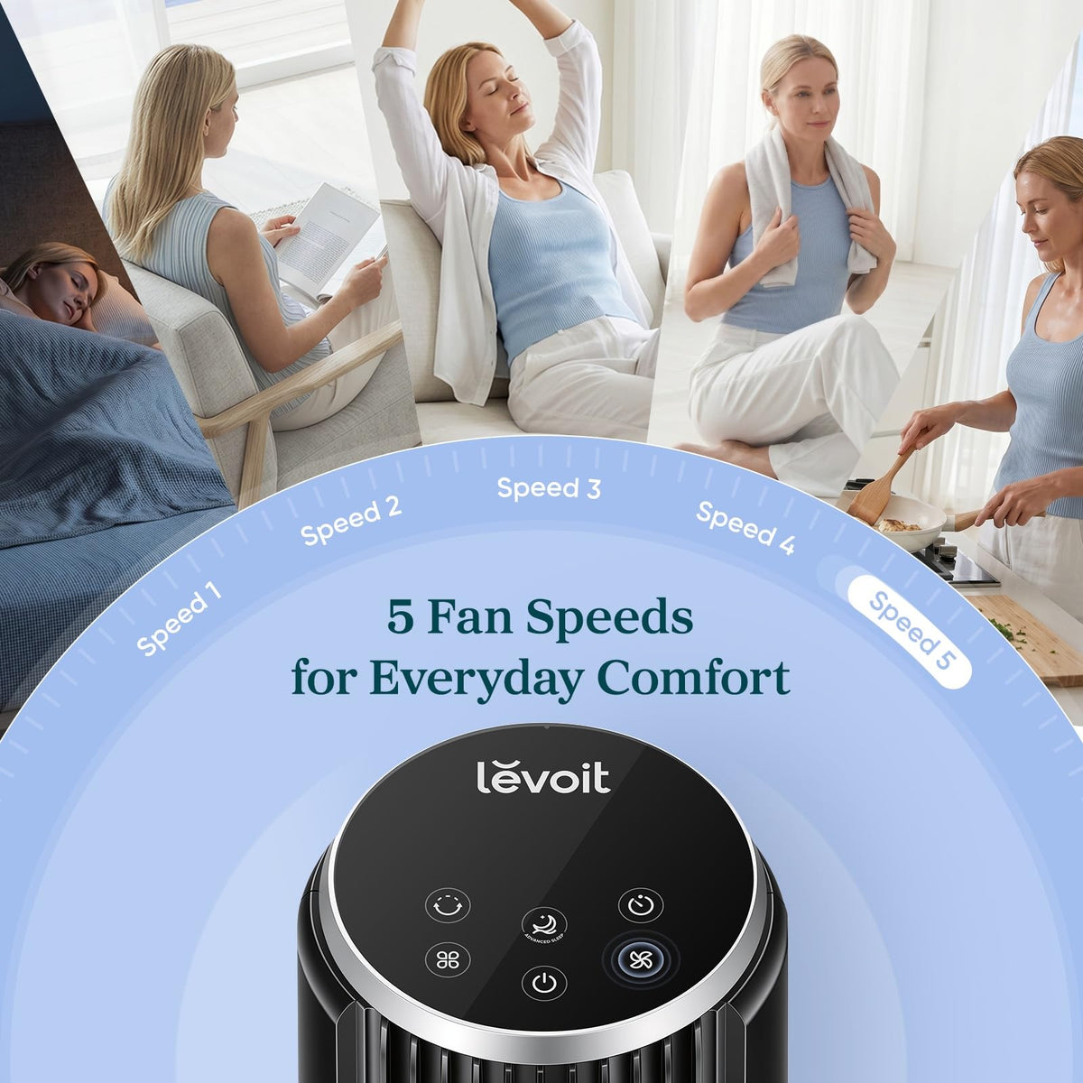 Levoit Tower Fan for Bedroom, 20dB Quiet Desk Fan, Easy to Carry & Plug-in