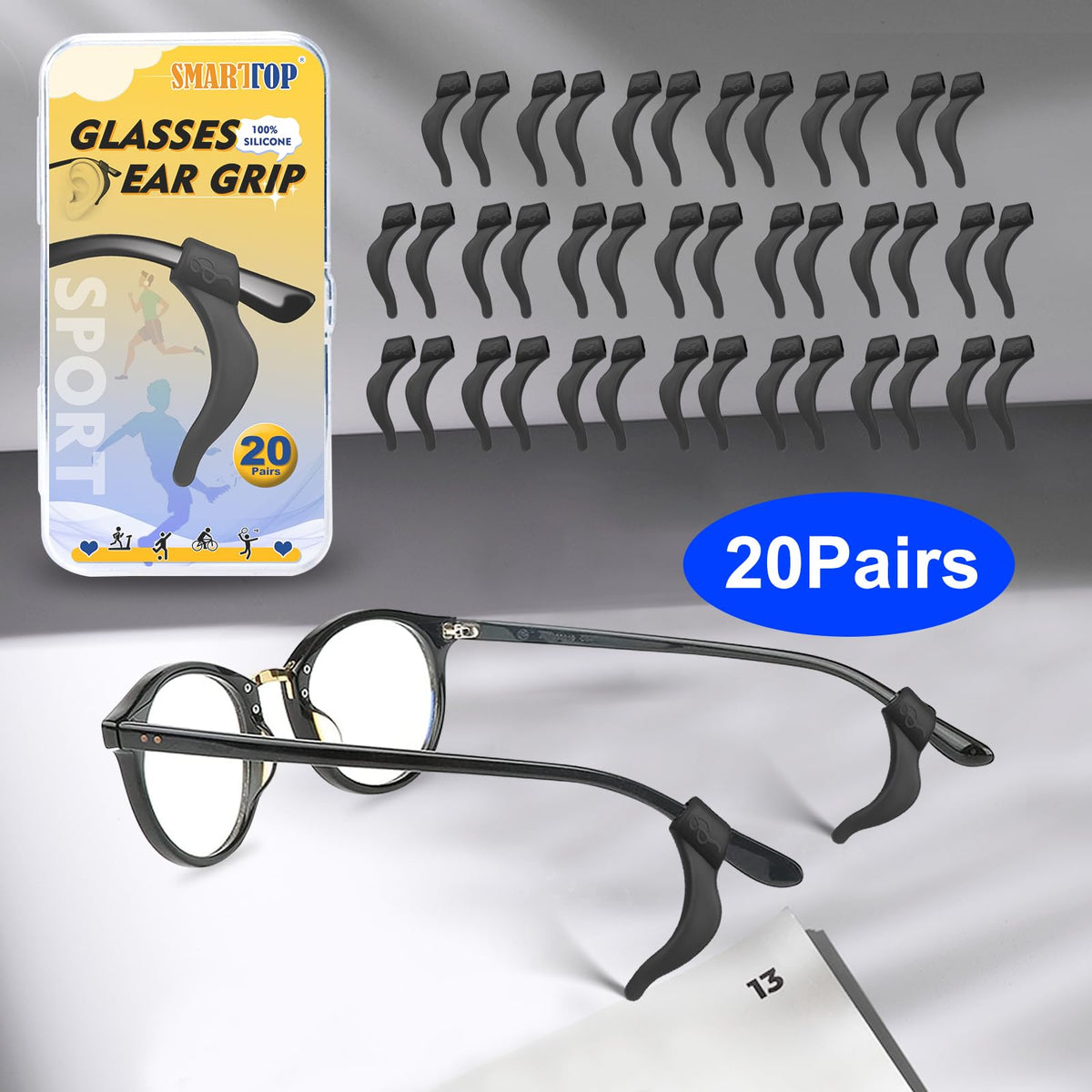 SMARTTOP Eyeglass Ear Grips -20 Pairs eye glasses ear grippers Anti-slip Holder, Silicone Ear Hook, eyeglasses ear grip Sleeve Retainer for Sports Glasses, Sunglasses Reading Glasses