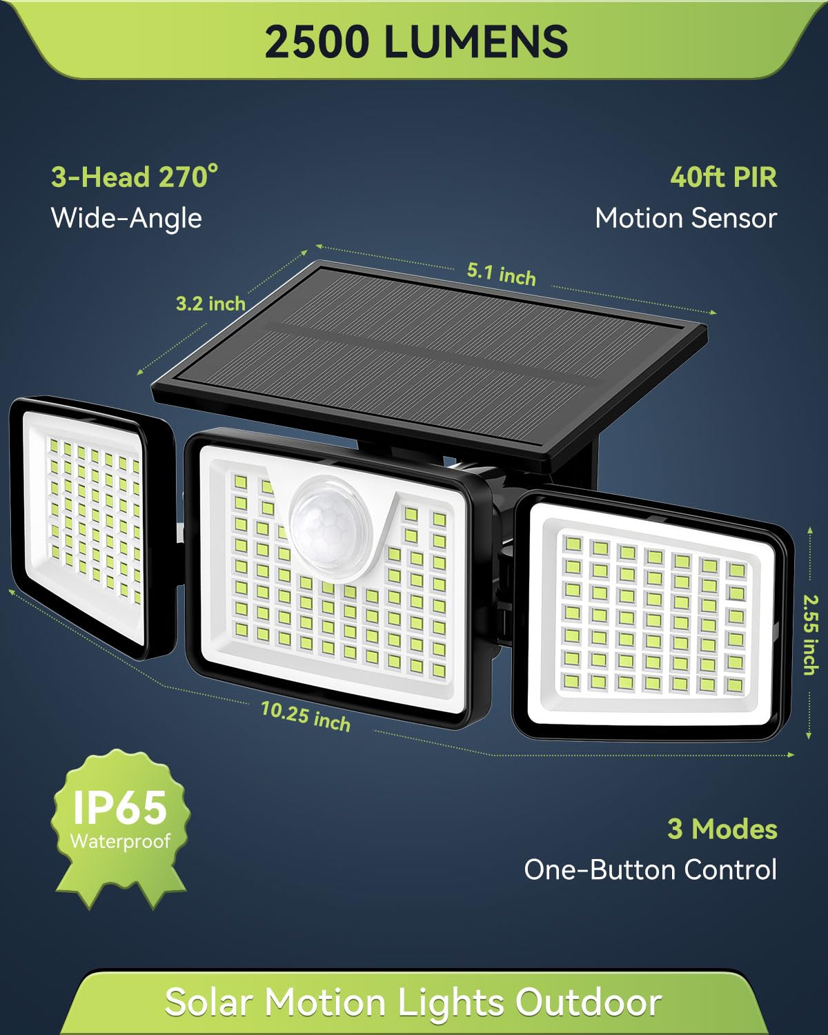 daphino 3000LM Solar Lights, Motion Sensor Outdoor Lights, 4-Head, 2 Pack