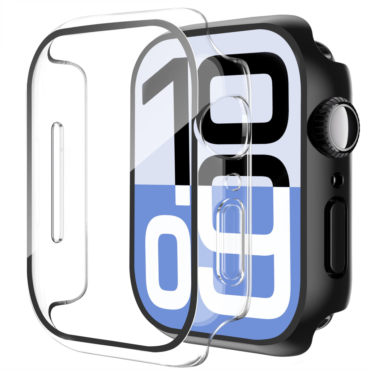 Smiling 2 Pack Case Compatible with Apple Watch Series 9/8/7 41mm with Tempered Glass Screen Protector, Hard PC Case Overall Protective Cover- 1 Silver + 1 Transparent
