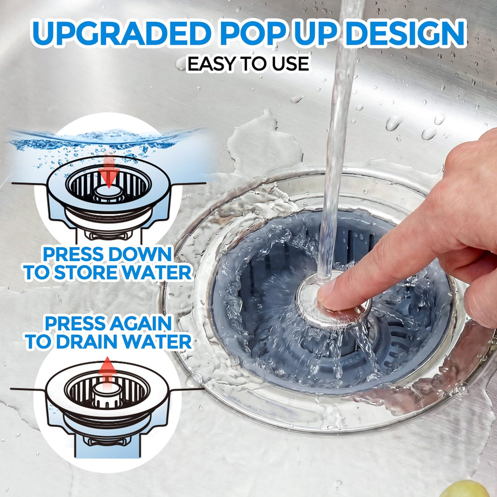 zaa 3 in 1 Kitchen Sink Drain Strainer Stopper Removable Basket Pop-Up