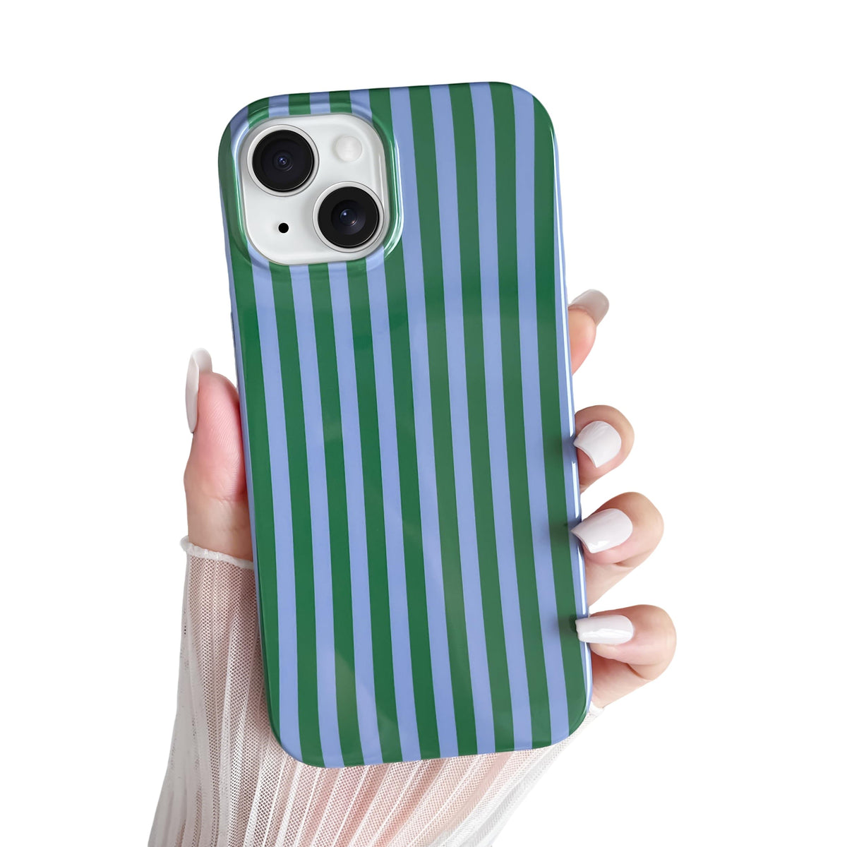 Yeddabox for iPhone 15 Pro Case Cute Striped Phone Case Soft TPU Slim Shockproof Phone Cover for Women Girls, Green and Blue