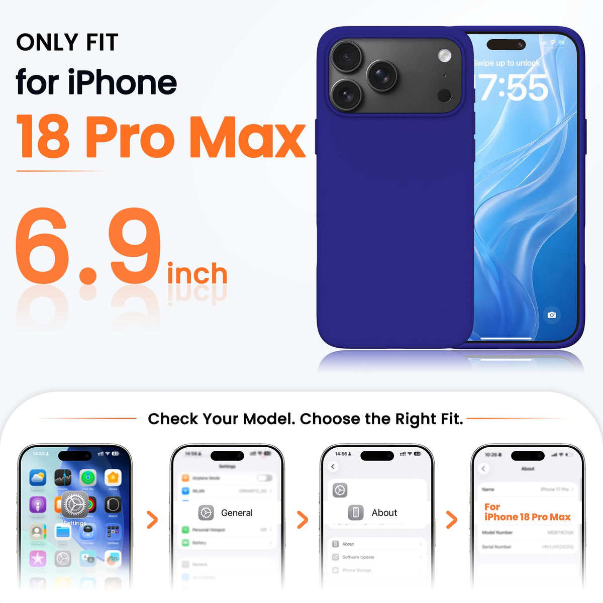 ORNARTO for iPhone 18 Pro Max Case, Liquid Silicone, Cloud Blue