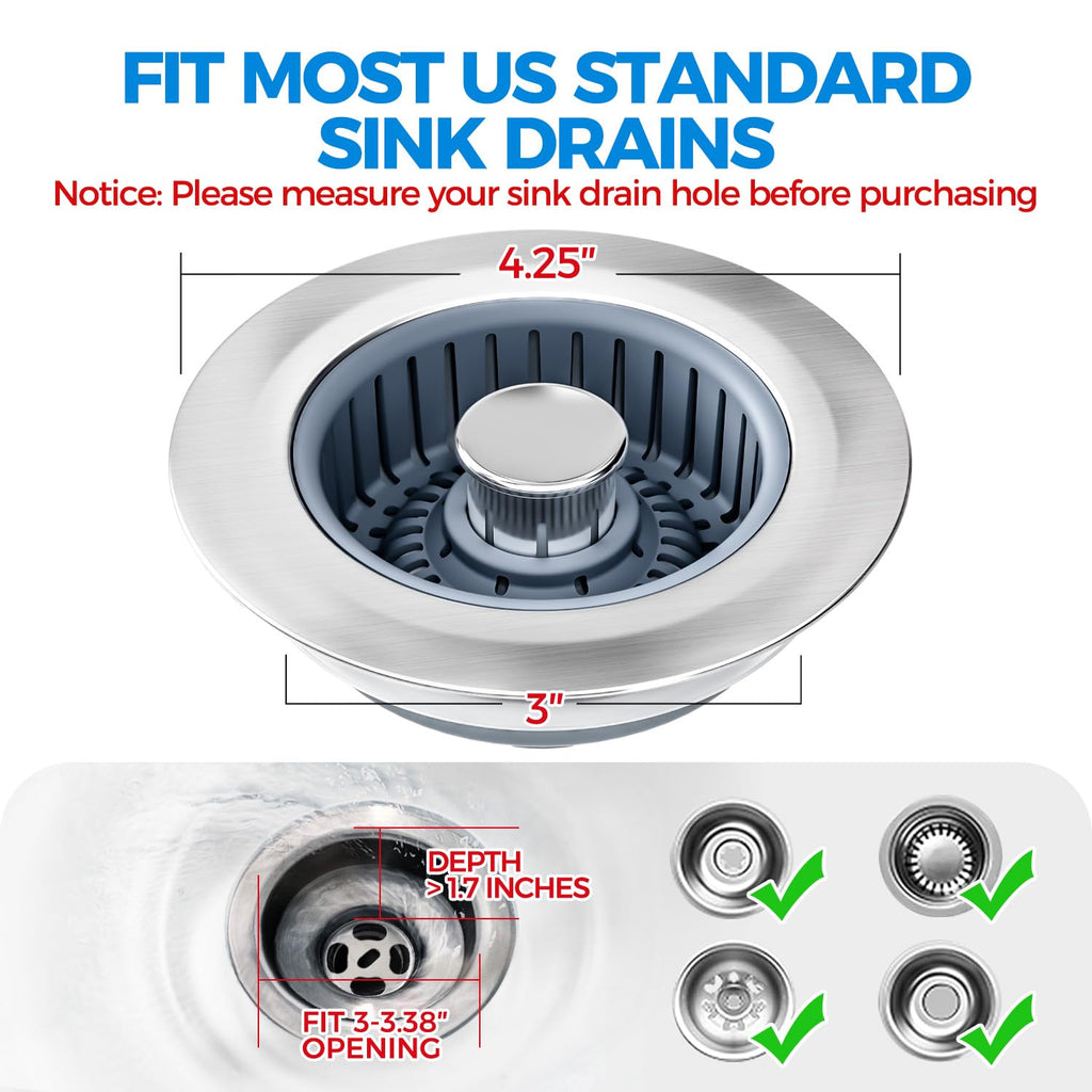 zaa 3 in 1 Kitchen Sink Drain Strainer Stopper Removable Basket Pop-Up