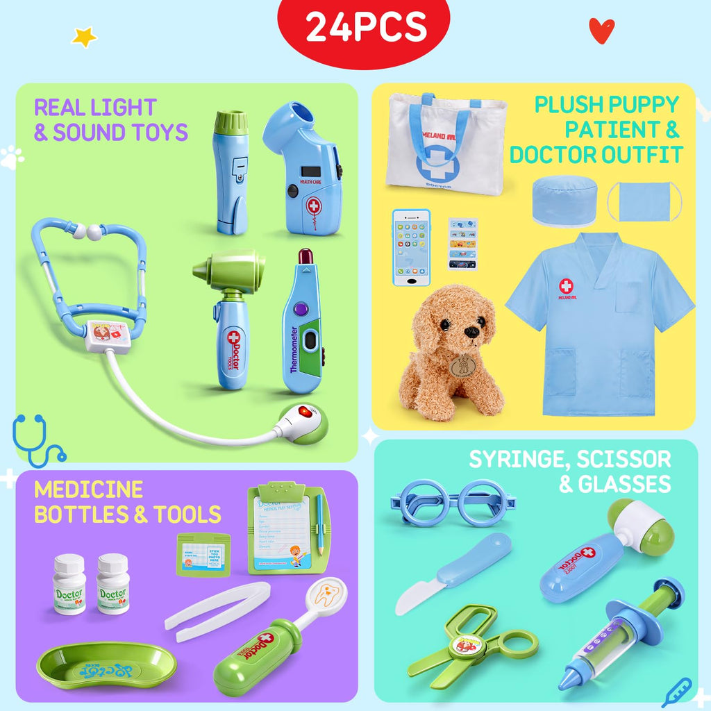 Meland Doctor Kit with Puppy for Girls, Pretend Play Toy Gift for Ages 3–6