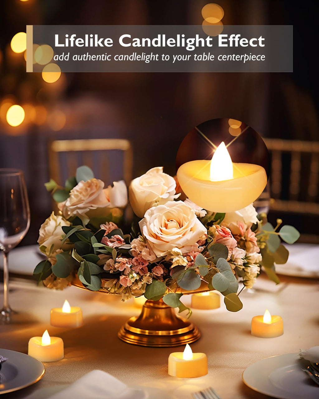 merrynights LED Candles, Tea Lights Candles Battery Operated Bulk, 24-Pack Long-Lasting 200 Hours Flameless Tealight Candles, Realistic Tea Lights for Halloween Christmas Wedding, 1.5'' D X 1.25'' H