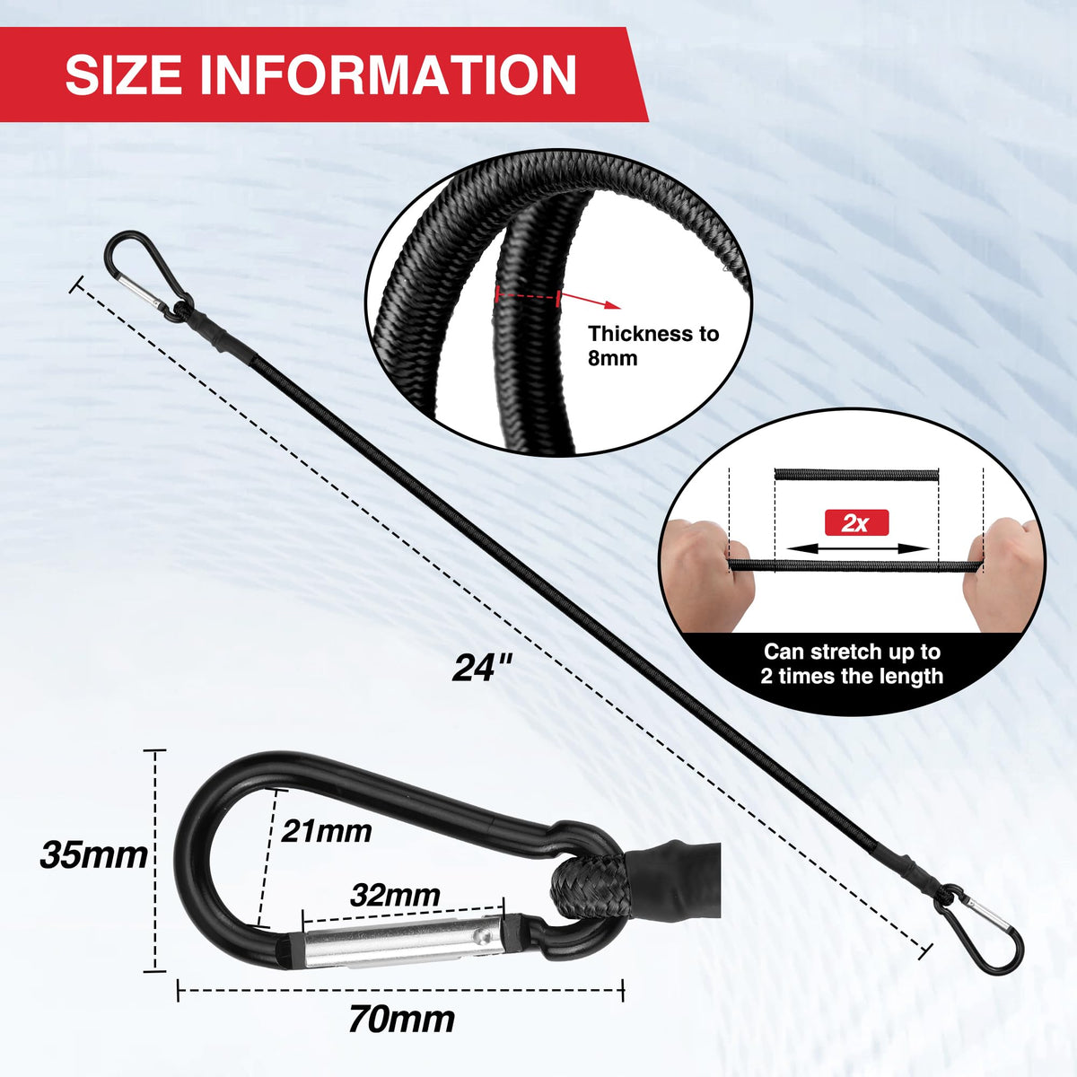 WORKPRO 24" Bungee Cords with Hooks, 4 Pack Heavy Duty Outdoor Bungee Strap