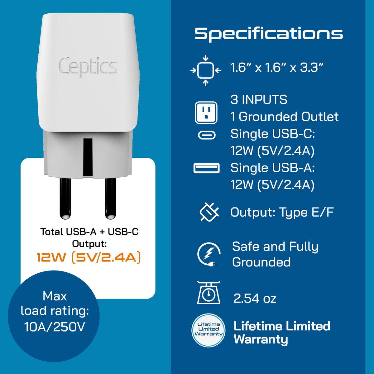 Ceptics 2 in 1 UK Adapters for Travel, Dual USA Input, Grounded, Pack of 3