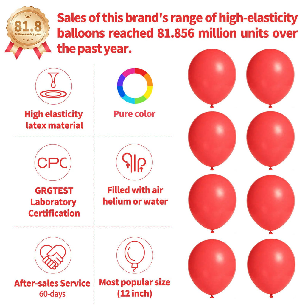Red Balloon 110pcs, Red Latex Balloons12 inch for Christmas Birthday Valentine's Day Wedding(with 2 Ribbons).