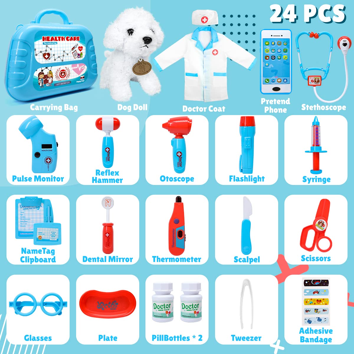 Meland Doctor Kit with Puppy for Girls, Pretend Play Toy Gift for Ages 3–6