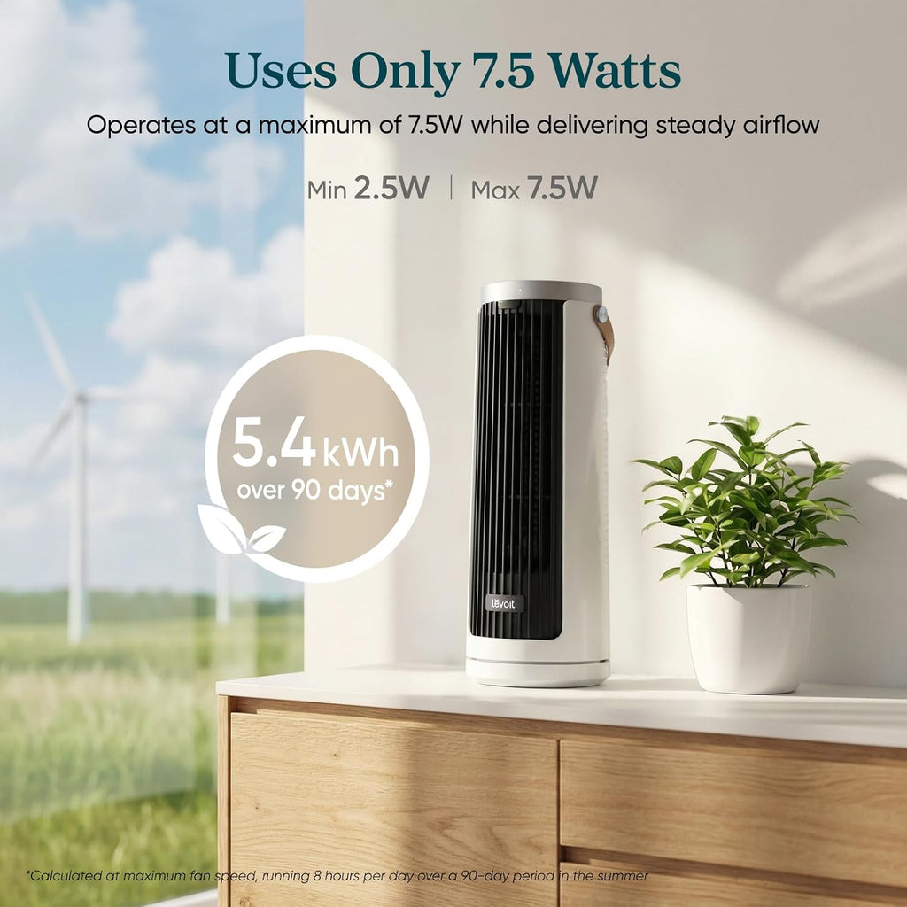 Levoit Tower Fan for Bedroom, 20dB Quiet Desk Fan, Easy to Carry & Plug-in