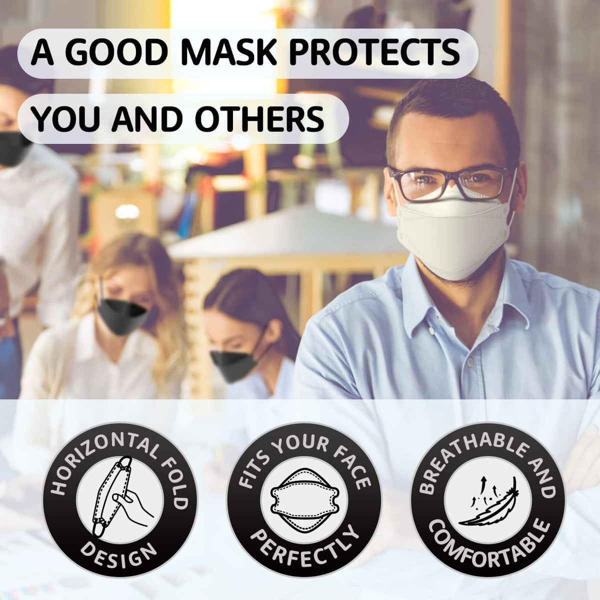 LEVENIS KN95 Face Masks 50 Pack, Breathable Comfortable and Disposable KN95 Mask, Black