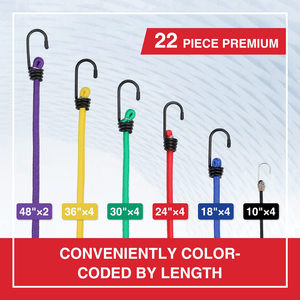 WORKPRO 24" Bungee Cords with Hooks, 4 Pack Heavy Duty Outdoor Bungee Strap