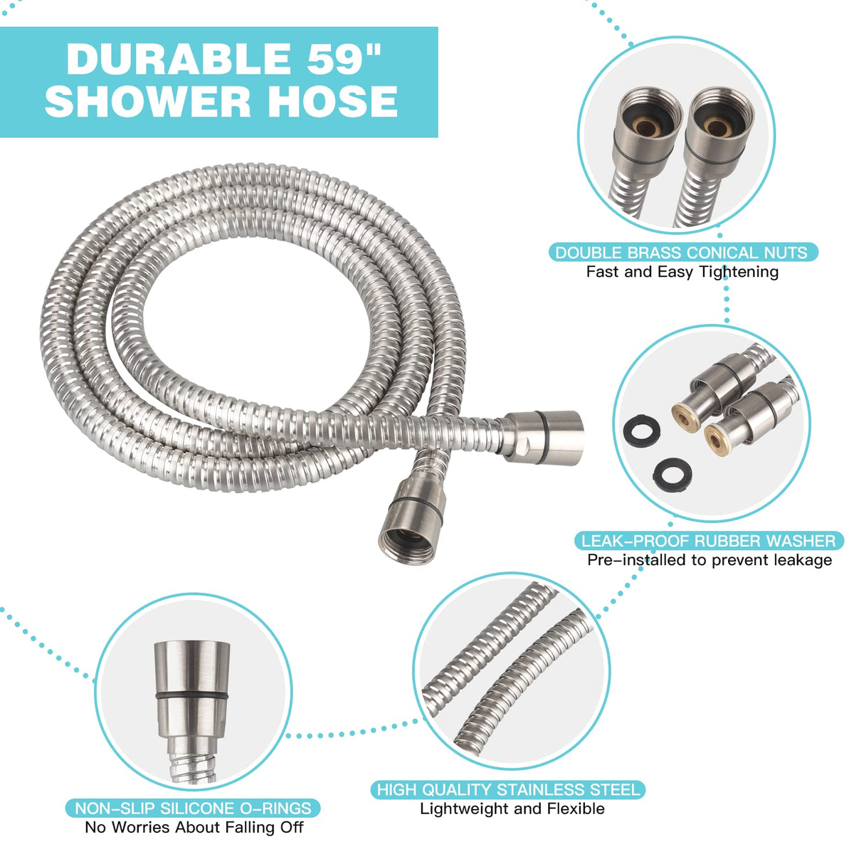 JDO High‑Pressure 6‑Setting Handheld Shower Head, 4.7 Inch Chrome Premium