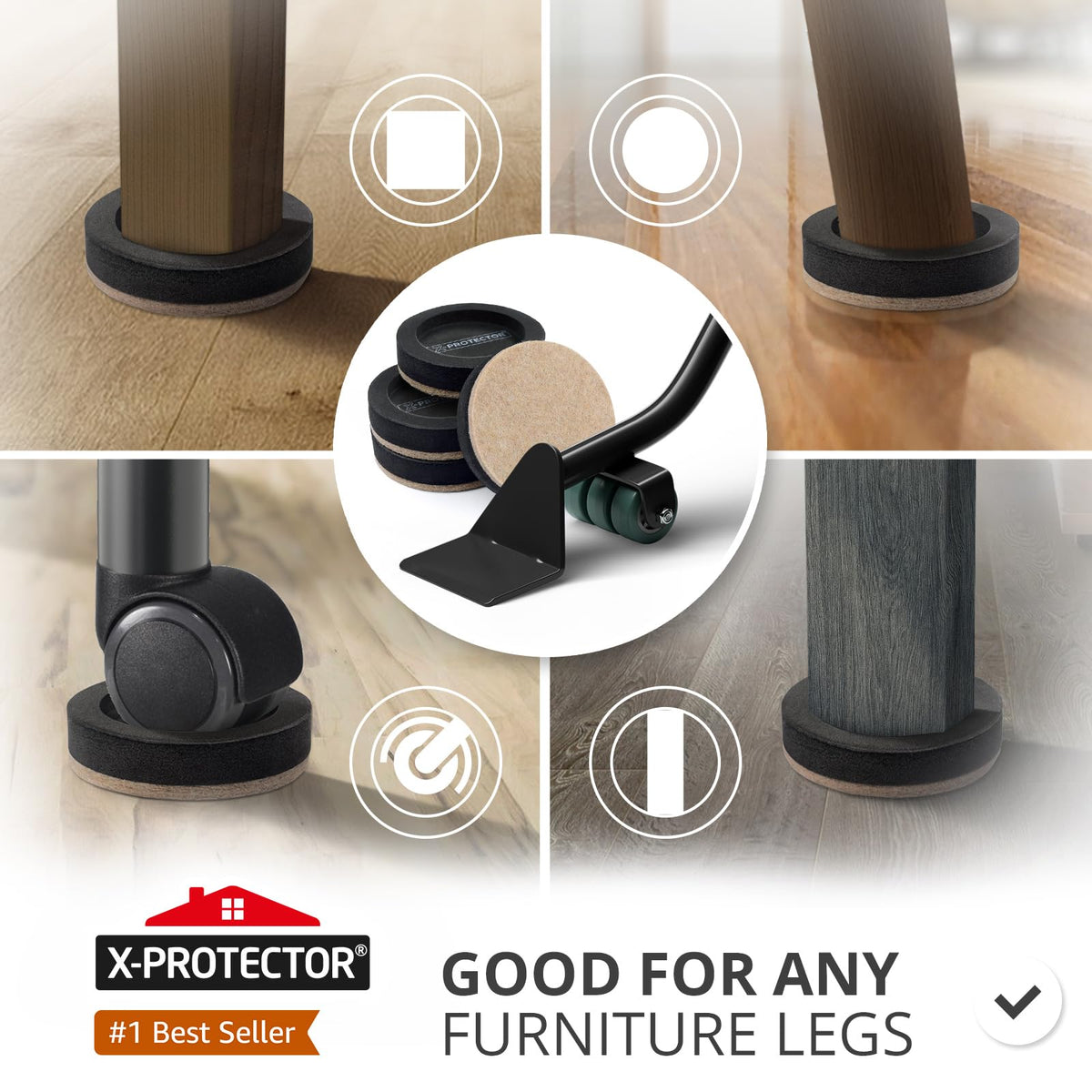Felt Furniture Sliders for Hardwood Floors X-PROTECTOR 16 PCS 3 ½”