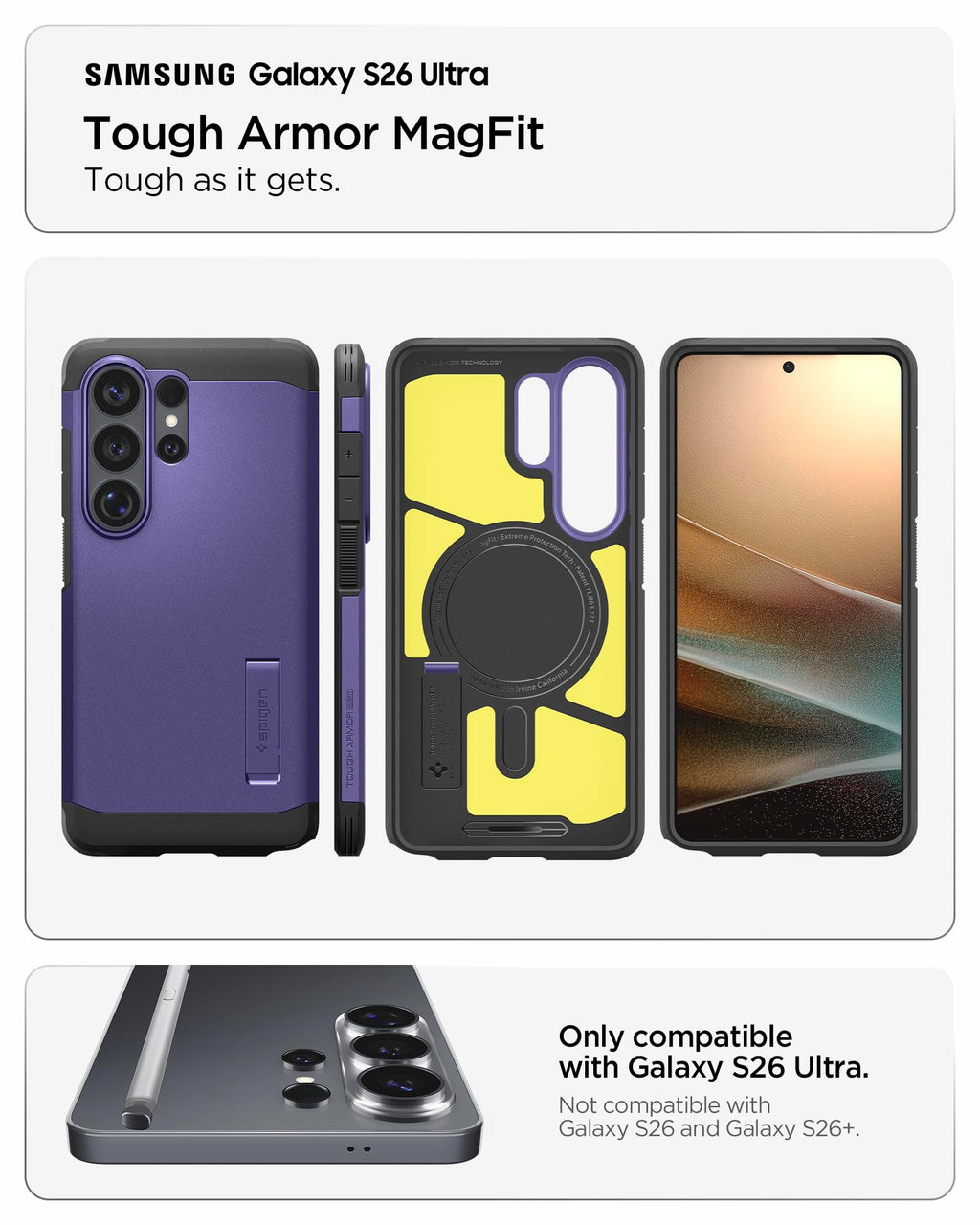 Spigen for Galaxy S25 Plus Case, Tough Armor MagFit [Kickstand] [Compatible with MagSafe] [Military-Grade Protection] - Black